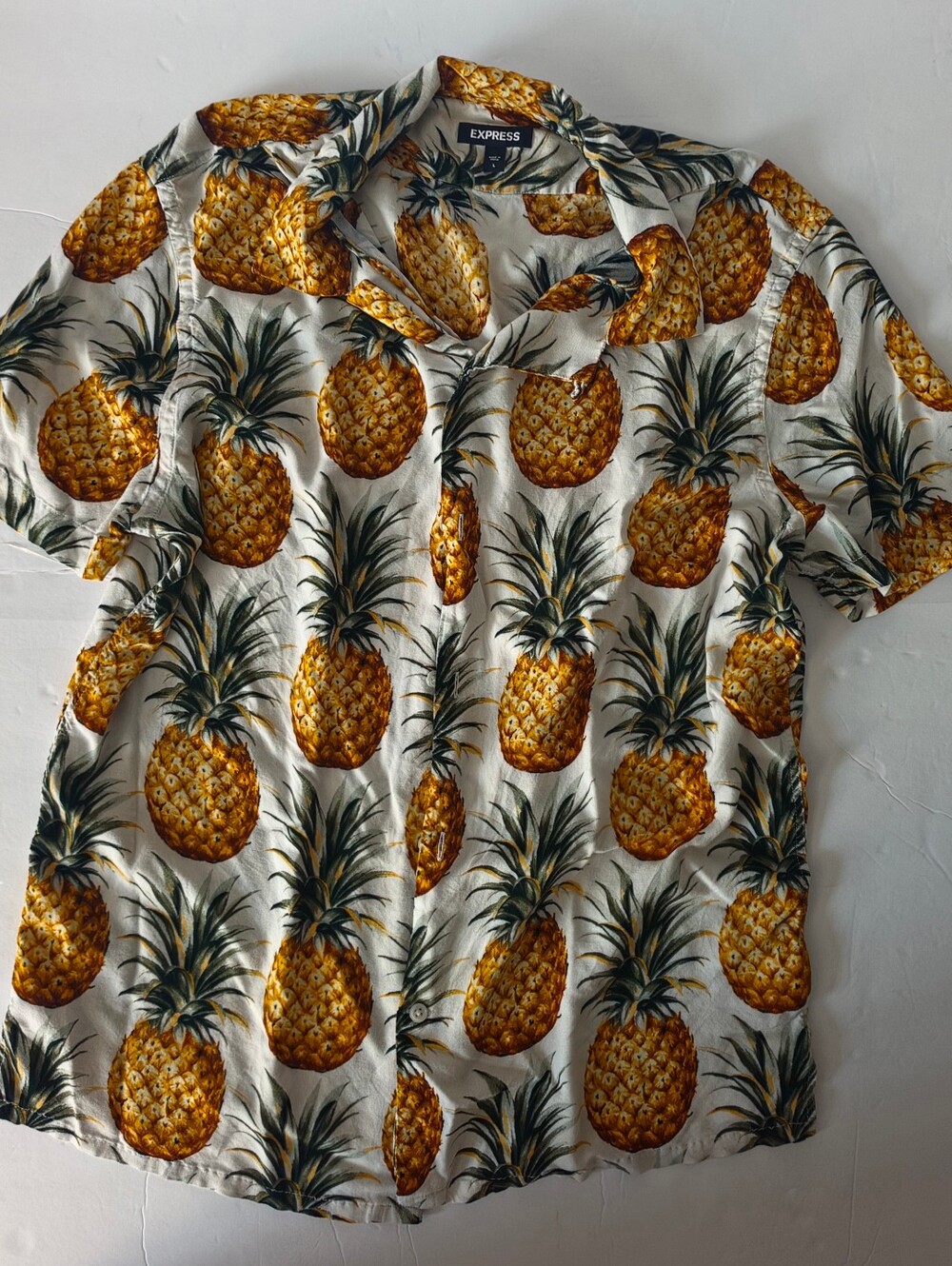 Express Men’s Short-Sleeve Pineapple Button-Down Shirt - Yellow/White